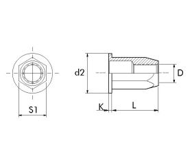 TUERCA REMACHABLE ACERO BRALO HEXAGONAL CABEZA ANCHA